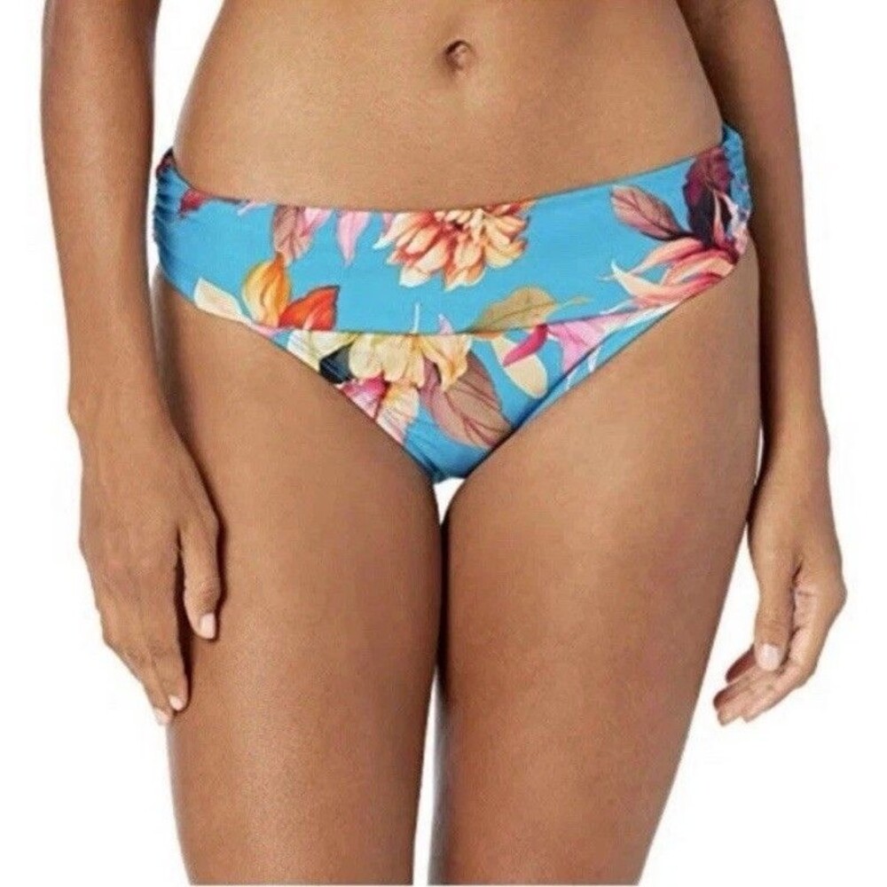 La Blanca Hipster Bikini Bottoms Sz 16 Side Shirring Bikini Swim Tropical NEW